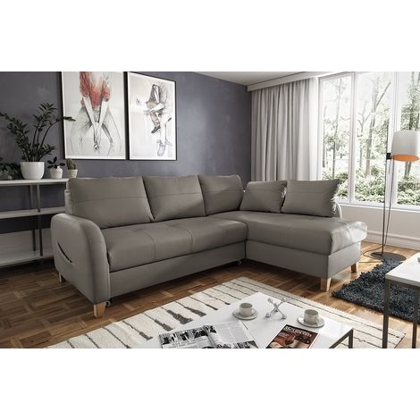 Canapé d'angle convertible en cuir de luxe italien , 5 places CONFORIA, taupe, angle droit (1/5)