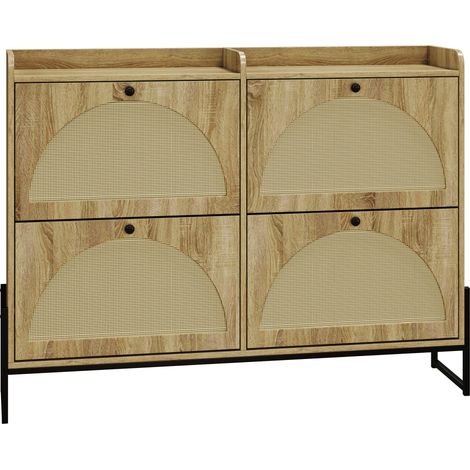 CAIziMeuble à chaussures avec 4 abattants, étagère à chaussures réglable, meuble à chaussures étroit, range-chaussures étroit, pour entrée et couloir