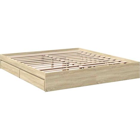 Cama con cajones madera ingeniería roble Sonoma 180x200 cm