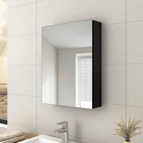 EMKE Bathroom Vanity Mirror Cabinet with Storage - Single Door Wall Mounted Storage Cupboard Aluminum Frameless Medicine Cabinet, Makeup Bathroom Wall Storage Cabinets Black (1/5)