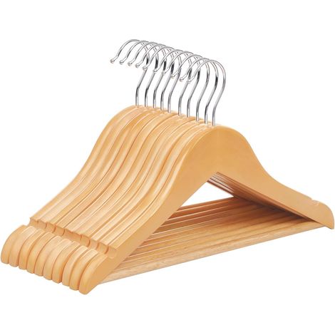 Lot de 10 Cintre Enfant, Bois D'érable, Barre De Suspension, Crochet Rotatif 360°, Pour Vêtements 7-12 Ans