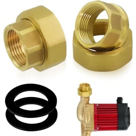 2 Pièces Raccord de Pompe 1 1/2" x 1", Rallonge de Robinet 1/2" DN25 avec Raccord Vissé Amovible en Laiton avec 2 Joints D'éTanchéIté pour Pompe de Circulation, Chauffage (1/5)