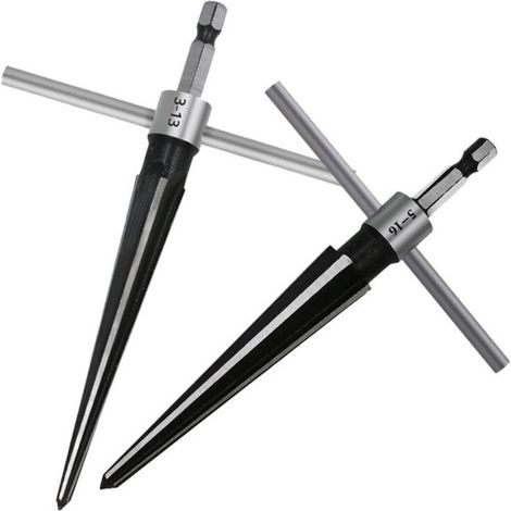 Alésoir Conique - Acier 45 - Diamètre Trou 3 à 13 mm et 5 à 16 mm - Tige Hexagonale - Pour Bois Métal Tubes - Lot de 2