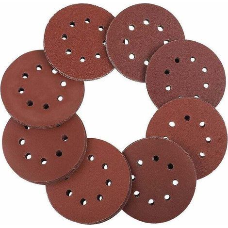 Disques de ponçage pour ponceuse, 125 mm, velcro - 100 pièces, papier de verre pour ponceuse orbitale aléatoire, 8 trous chacun, 20 x 60/80/100/120/240 grains, papier de verre orbital aléatoire 125 mm (1/5)
