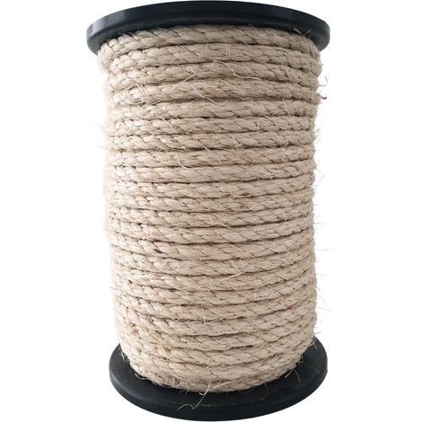 SNURO Corde Sisal (8 mm, 50 m) pour Arbre à Chat ou Griffoir pour Animaux et Décoration - Corde Sisal 100 % Naturel de la Plante Agave - Diamètre 8 mm