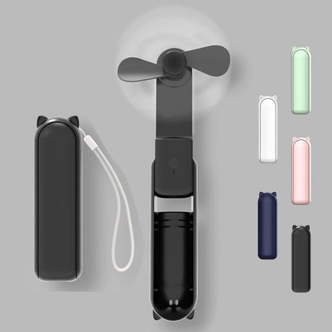 Mini ventilateur portable, ventilateur portable 2 en 1 rechargeable par USB avec batterie externe, format de poche pour les voyages/l'été/les concerts, cadeau pour femmes (noir) (1/5)