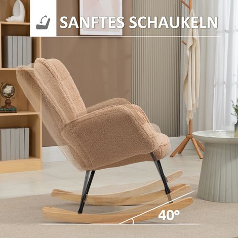 Fauteuil à basculer vintage en bois massif, dossier inclinable, dimensions 98x71x101 cm, teinte marron (1/4)