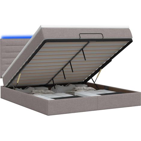Maison Exclusive - Lit coffre avec matelas et LED Taupe 140 x 200 cm Tissu (1/5)