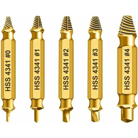 Lot de 5 tournevis Daoxue - Extract de vis endommagé - Pour enlever les vis facilement endommagées - Fabriqué en HSS 4341 - (doré), (1/5)