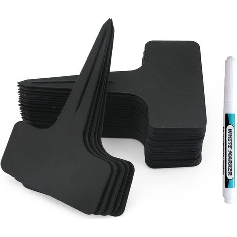 100 Pcs Épais en Plastique Marqueurs Plant Étiquettes Noir T Type Jardin Plant Étiquettes Potager avec Stylo étanche Etiquetage Réutilisable et Accessoires pour Plantes(Noir) H (1/5)