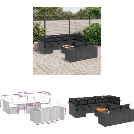 Salon de jardin 10 pcs avec coussins noir résine tressée - Ensemble Salon De Jardin - Meuble Extérieur - Jardin Design - Mobilier De Jardin - Chaise Lounge - Home & Living (1/3)