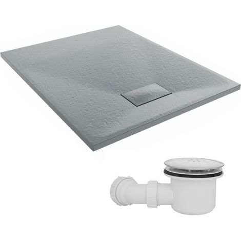 NRG 1000 x 800mm SMC Anthracite Rectangle Slate Effect Bathroom Shower Tray & Fluidmaster Fast Flow Waste Trap (1/5)
