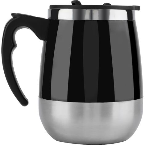 Tasse à café portable auto-agitatrice en acier inoxydable, gobelet mélangeur magnétique électrique, noir, sans fil, pour boissons chaudes et froides (1/5)