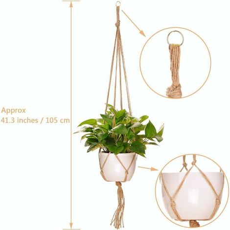 Conforama Set 4 Sospensioni Macramé per Piante, Interno ed Esterno, Lunghezze Miste 105 cm e 90 cm, Decorazione Giardino (1/3)