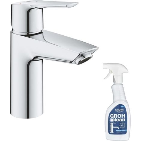 GROHE Quickfix Start 2021 Mezclador de lavabo con desagüe Push-Open talla S cromo + limpiador GrohClean (1/5)