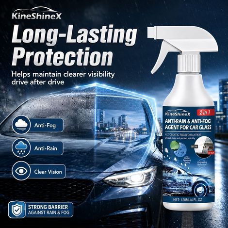 KineShineX Automotive Antibeschlagbeschichtung für Autofenster und Windschutzscheiben: Regendicht, beschlagfrei, wasserabweisend, verbessert die Transparenz und sorgt für klare Sicht. (1/4)