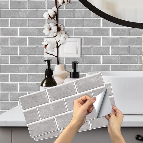 Stickers Carrelage Credence Adhesive, 12 Pièces Décorative à Carreaux 15x30cm Imperméable en PVC Vintage Tuile Stickers pour Cuisine Salle de Bain (1/5)