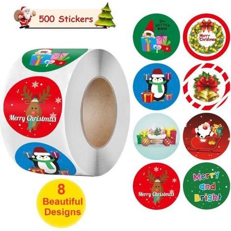 Christmas Stickers - Festive Decor - 500 Pieces - Round Shape - Kraft Paper - Self-Adhesive