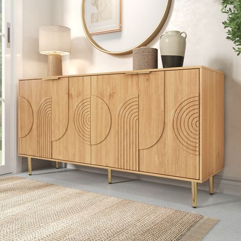 Buffet 4 portes avec étagères réglables 140x40x72 cm naturel panneaux de bois FloraGrace (1/5)