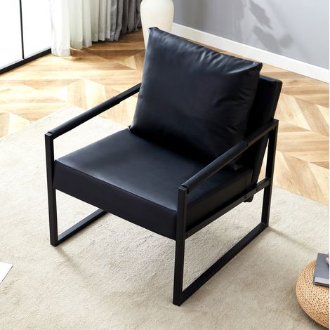 Fauteuil de lecture 75,4x68,5x69 cm en métal et PU noir, style industriel pour salon FloraGrace (1/5)