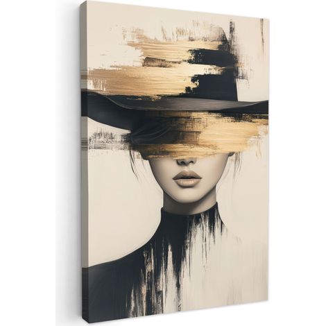 TABLEAU SUR TOILE Femme - Chapeau - Peinture Tableau Décoration Murale 60x90 cm