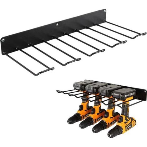 Support de perceuse mural robuste en métal, construction soudée, avec vis de montage, capacité pour 4 perceuses, 41 x 19 x 4,5 cm, noir (1/5)