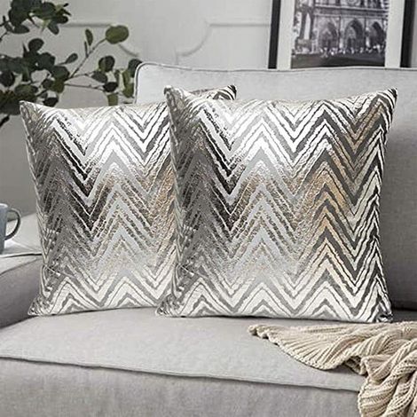 2 Pieces Housses de Coussin Taie d'oreiller Modernes Style Protege Oreiller Decoration Maison Salon Chambre pour Canapé Chaise de Burea Taille 45 x45 cm,Argent (1/5)