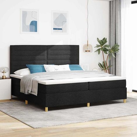 LED Boxspringbett mit Matratze Schwarz 200 x 200 cm Stoff
