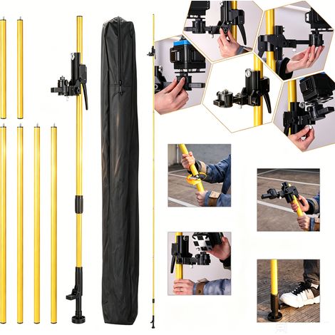 KKmoon Kit Tige Télescopique Pour Niveau Laser, Hauteur Max 4,2m, Réglage Fin Hauteur Et Profondeur, Support Rotatif 360° Filetage 1/4", Livraison Rapide Depuis La France (1/5)