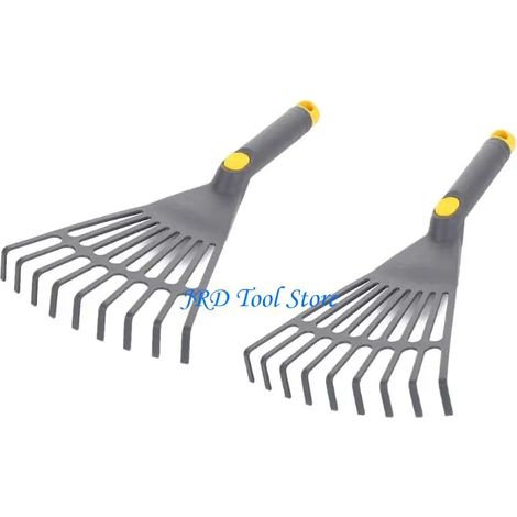 (pour gris) A2UD Lot de 2 râteaux à main en plastique à neuf dents pour le jardinage, l'aménagement paysager et le débroussaillage (1/5)