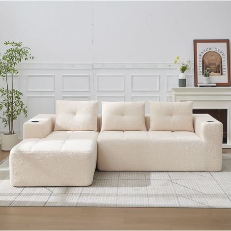 Ecksofa L-Form 258 cm mit Becherhaltern Beige OKMYHOME (1/5)
