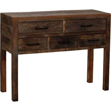 Recibidor de madera artesanal con 5 cajones marrón 110x40x85h cm (1/5)
