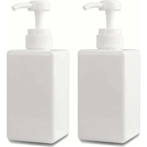 450 ML Distributeur de Savon, Lot de 2 Flacon Pompe Vide en Plastique Conteneur de Bouteille pour la Cuisine et la Salle de Bain - Blanc (1/5)