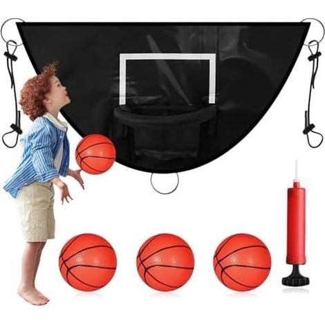 Trampolin-Basketballkorb-Set – Vielseitiges Trampolin-Basketballkorb-Set, verschleißfester Korb, Trampolinzubehör, schwarz (1/5)