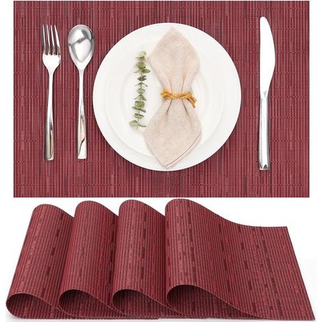 Set di 4 tovagliette intrecciate, lavabili e resistenti all'olio, per cucina o tavolo da pranzo, resistenti al calore e antiscivolo, 30 x 45 cm, grigio. (1/5)