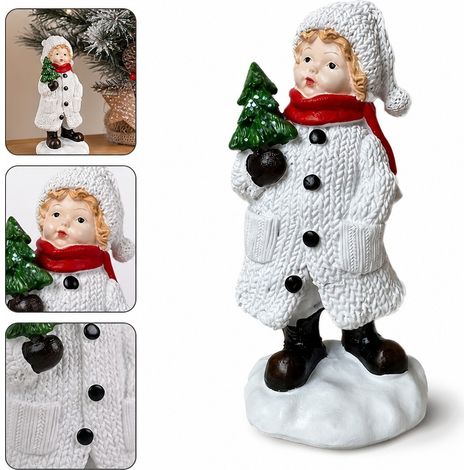 Statuette Bonhomme de Neige avec Sapin Resine Blanche et Verte 7.7 x 15.5 cm (1/5)