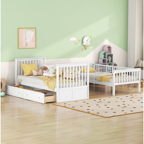 lit enfant superposé rangement 90x200 blanc convertible OKMYHOME (1/5)