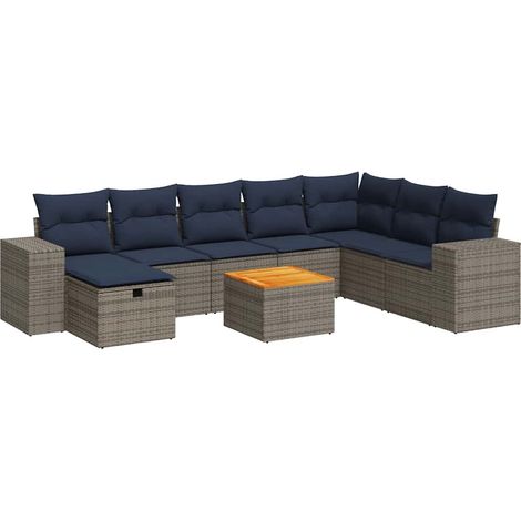 Maison Exclusive - 9-tlg. Garten-Sofagarnitur mit Kissen Grau Pol (1/5)