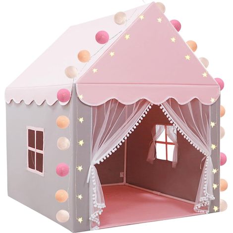 Tente Enfant Interieur Tipi Cabane Interieure, Princesse Maison de Jouets avec fenêtres, Tente de Jeu Chambre pour Enfants Fille, Cadeaux de Noël et d'anniversaire (Rose (1/5)