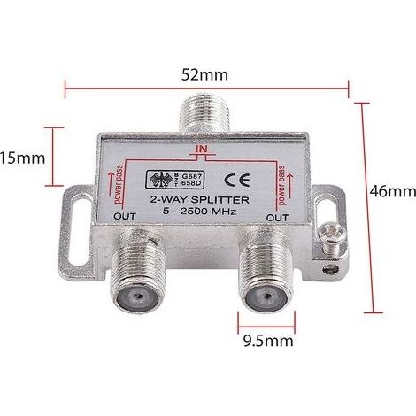2-Voies Répartiteur Satellite 5-2500 MHz TV CATV à Large Bande Splitters avec 2 1,5m Câble Coaxial de Fiche F pour Sky Box Telewest Eurovox Starview Dreambox (1/5)