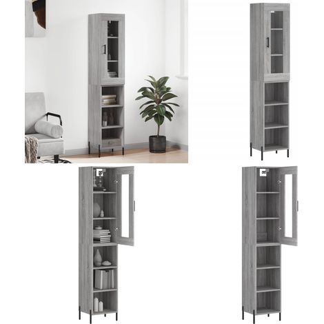 Highboard Grau Sonoma 34,5x34x180 cm Holzwerkstoff - Sideboard - Hochschrank - Wohnraumgestaltung - Aufbewahrungsmöglichkeiten - Grau - Home & Living (1/5)