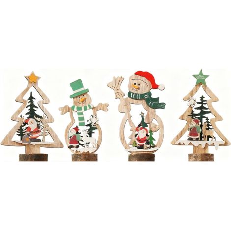 Weihnachtsdekorationen aus Holz, kreativer Weihnachtsbaum, Tischdekoration, Bühnenschmuck, Schneemann, kleiner Schmuck (4 Ausführungen)