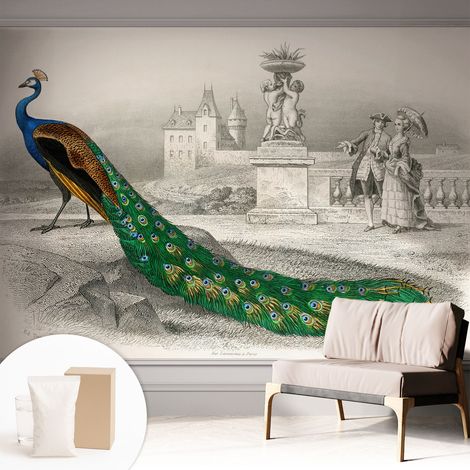 Papier peint intissé pour salon chambre à coucher peint imprimé Installation facile - Colle incluse gratuite Plumes colorées 312x219 cm (1/5)