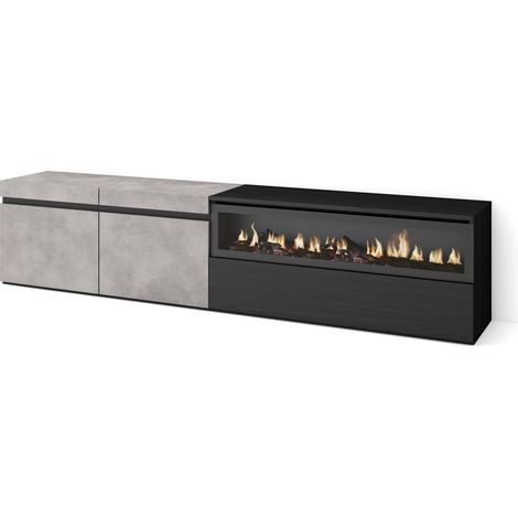 Skraut Home - Mueble TV, Televisión, Muebles de salón, almacenaje, 200x45x35cm, Para TV hasta 80", Chimenea eléctrica, Estilo Moderno, Gris Cemento (1/5)