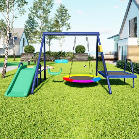 Ensemble balançoires extérieur – Toboggan, trampoline, balançoire nid, sécurisé et durable