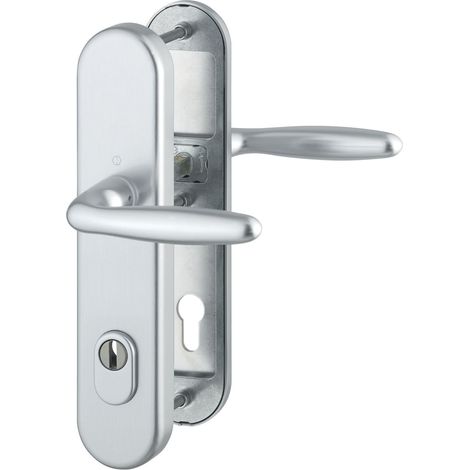 Hoppe Maniglia di sicurezza Verona – su piastra lunga cilindro a profilo distanza 92 mm, SST 8, con nucleo protezione estrazione, per porte dello spessore di 67 – 72 mm, argento anodizzato, 1 pezzi, 3