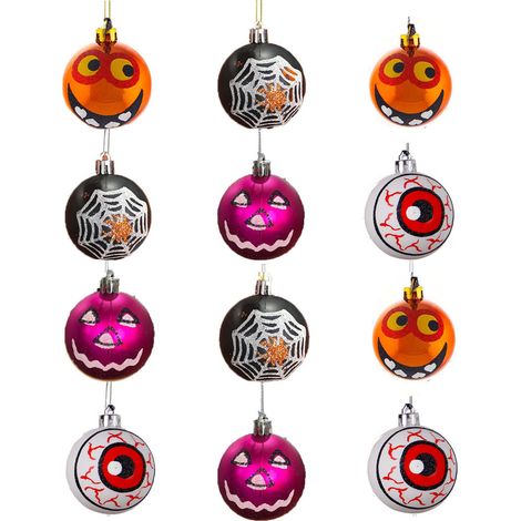 Lot de 12 boules à suspendre pour Halloween, boules incassables citrouille, chauve-souris et toile d'araignée pour décorations de couronnes et de fêtes d'Halloween (1/5)