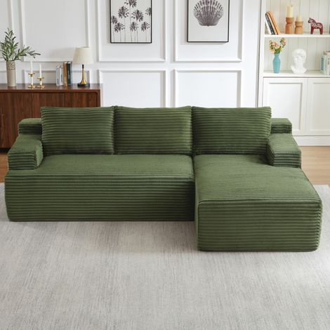 Sofá esquinero modular 238x152 cm de pana verde, sin montaje - CHICFURN (1/5)