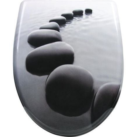 WOLTU Asiento de inodoro con descenso automático Forma de O, Gris (1/5)
