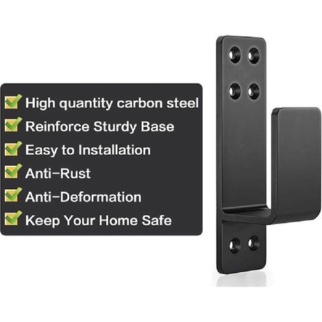 2 pezzi staffe per serratura porta per legno 2 x 4, staffe per barricata porta ispessite e resistenti, staffe a forma di U in acciaio al carbonio, nere (1/4)
